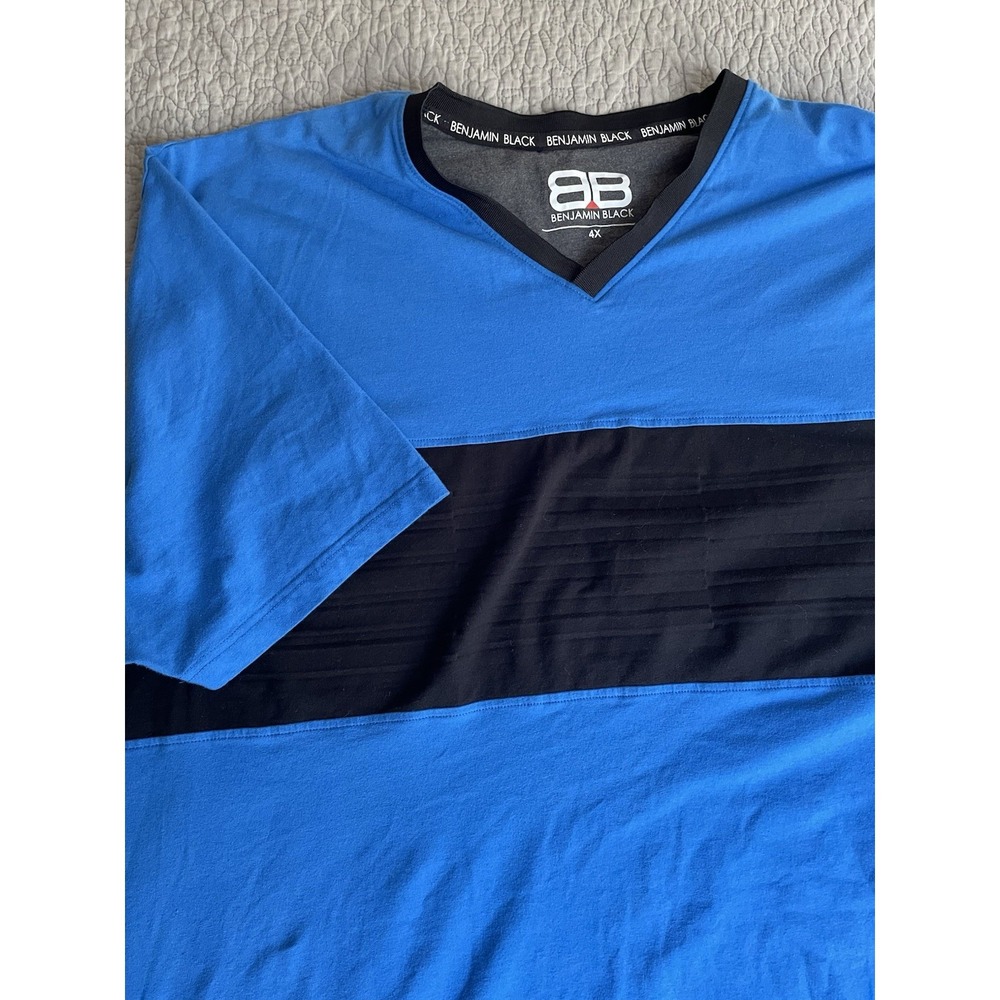 Benjamin Black Men 4XL Colorblock Blue Black V Neck Summer